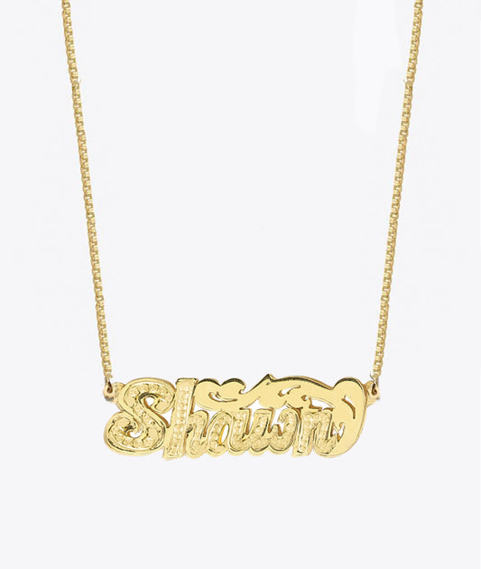 Ace Double Diamond Cut Nameplate Necklace