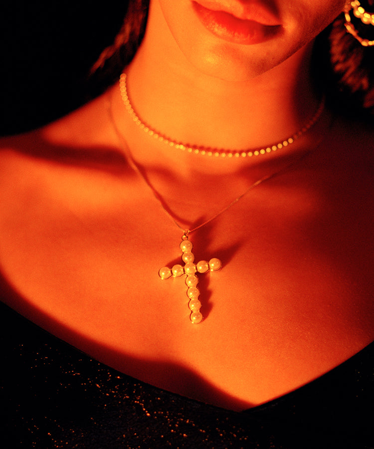 Diana Pearl Cross Necklace Kelly Shami Jewelry Shami Official