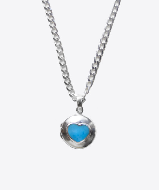 Heirloom Silver Turquoise Heart Locket Necklace