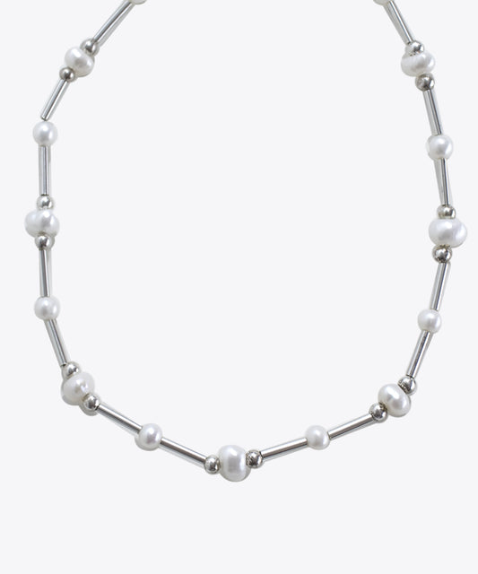PEARL & SILVER BEADED NECKLACE
