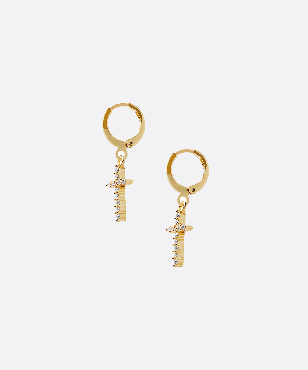 Tiny Cross Charm Huggie Hoops