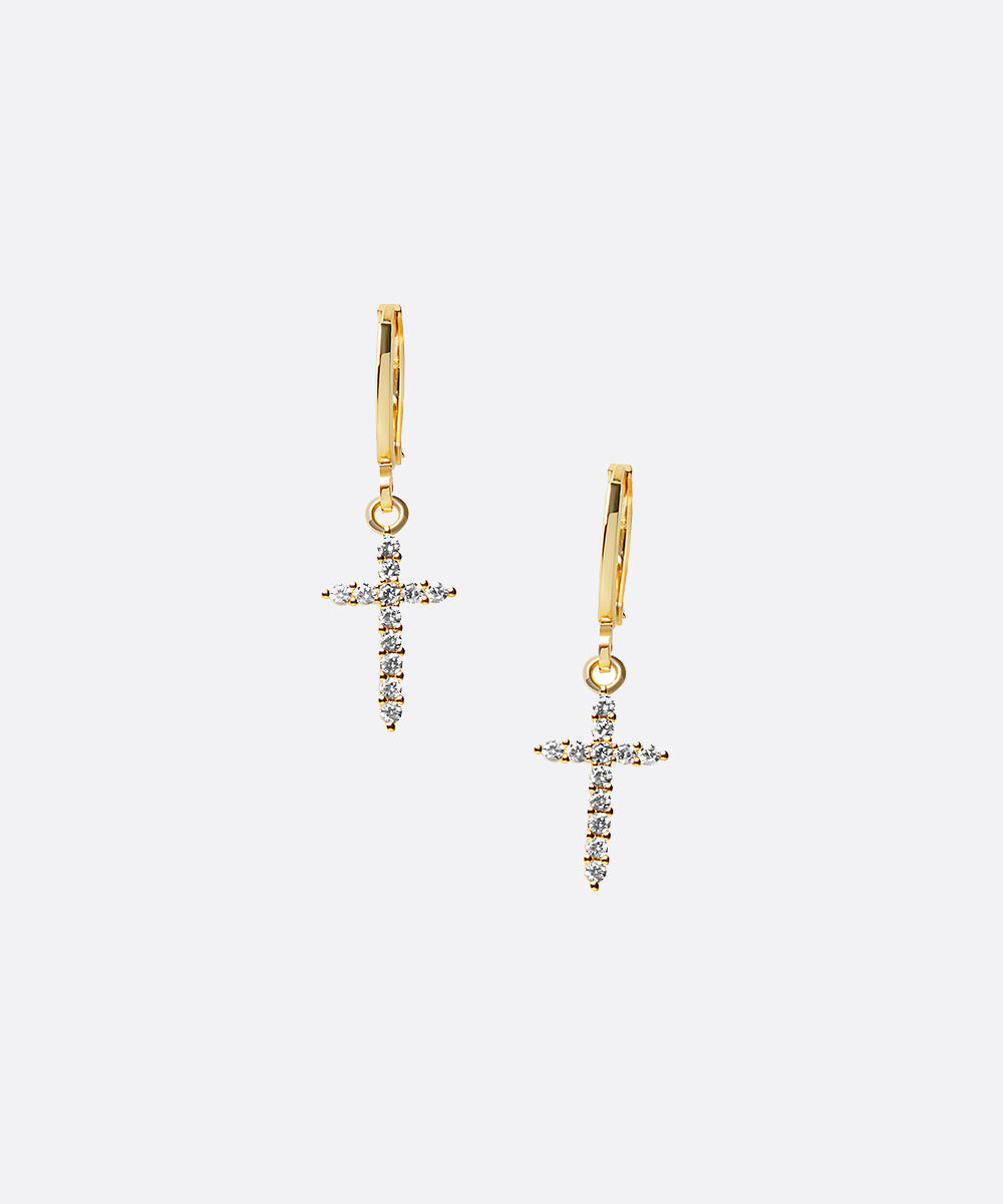 Tiny Cross Charm Huggie Hoops