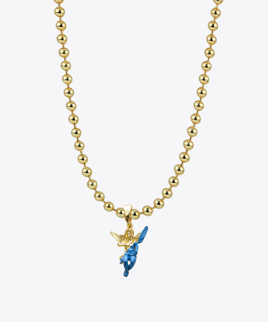 Gold Enamel Dipped Angel Ball Chain Necklace