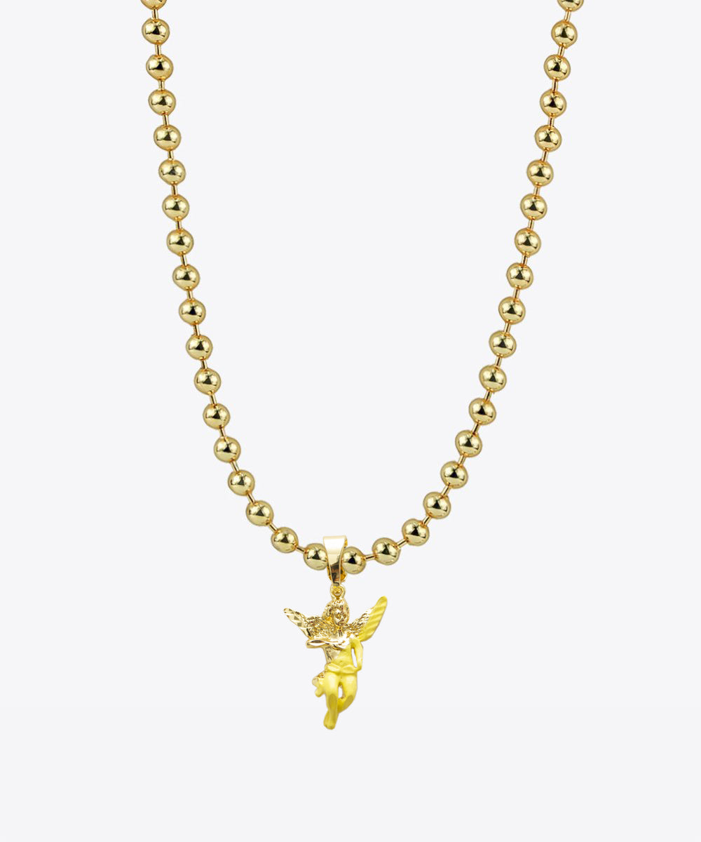 SHAMI - 
        
          
            Gold Enamel Dipped Angel Ball Chain Necklace