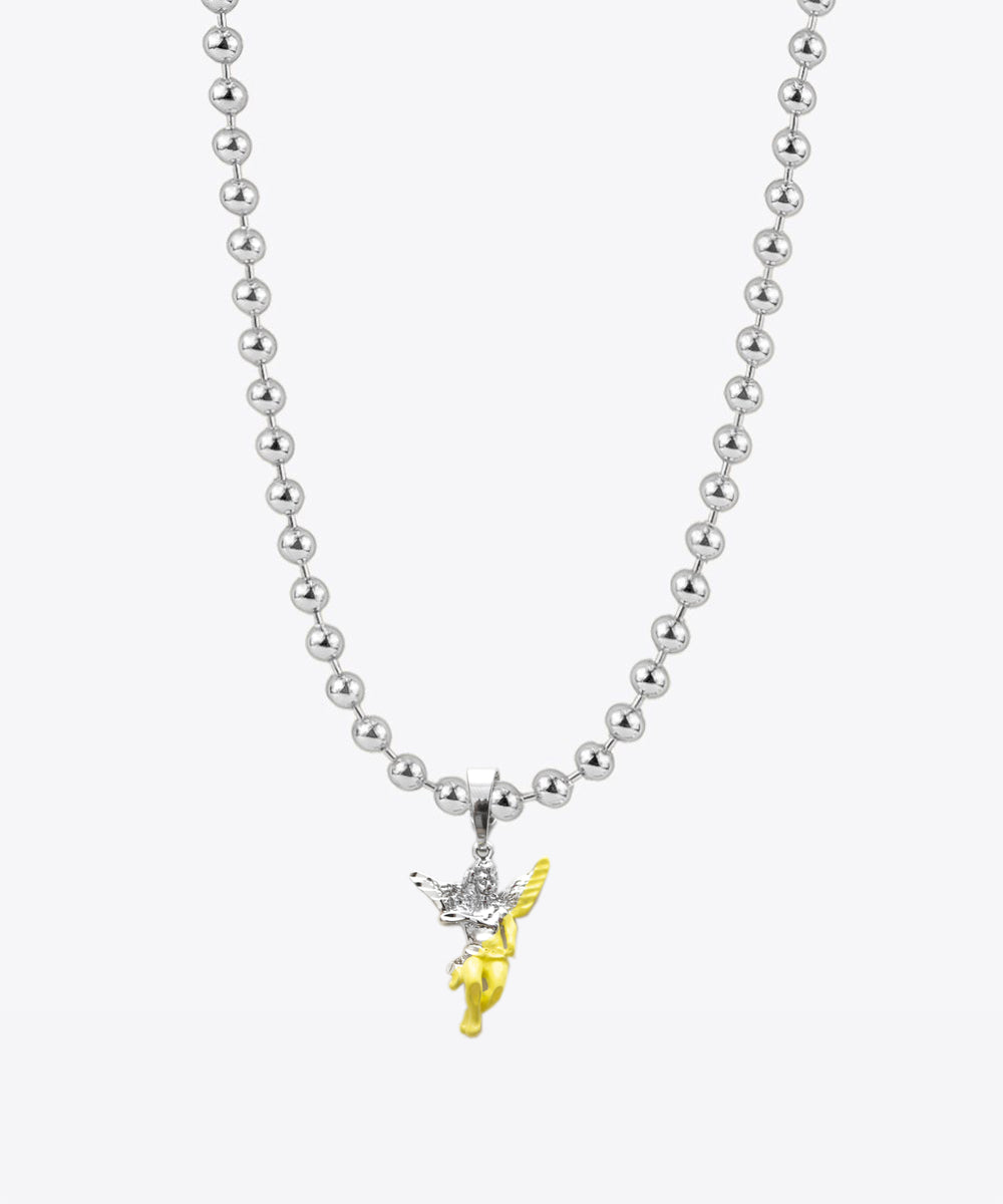 Silver Enamel Dipped Angel Ball chain Necklace