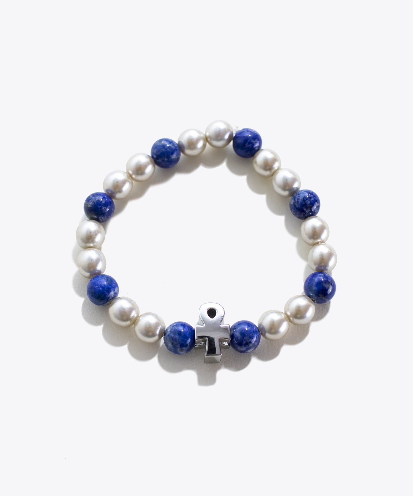 Ankh Lapis & Pearl Charm Bracelet