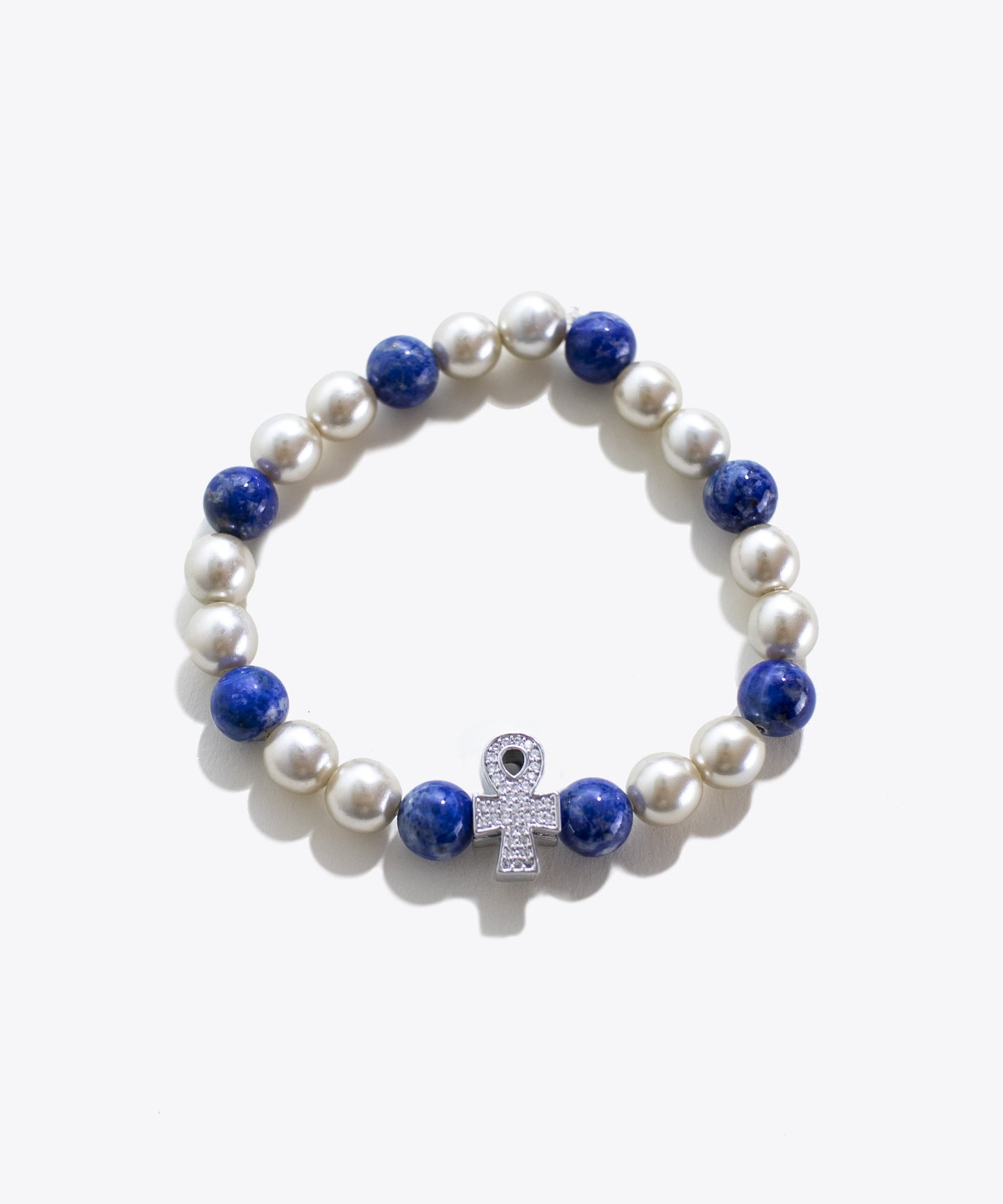 Ankh Lapis & Pearl Charm Bracelet