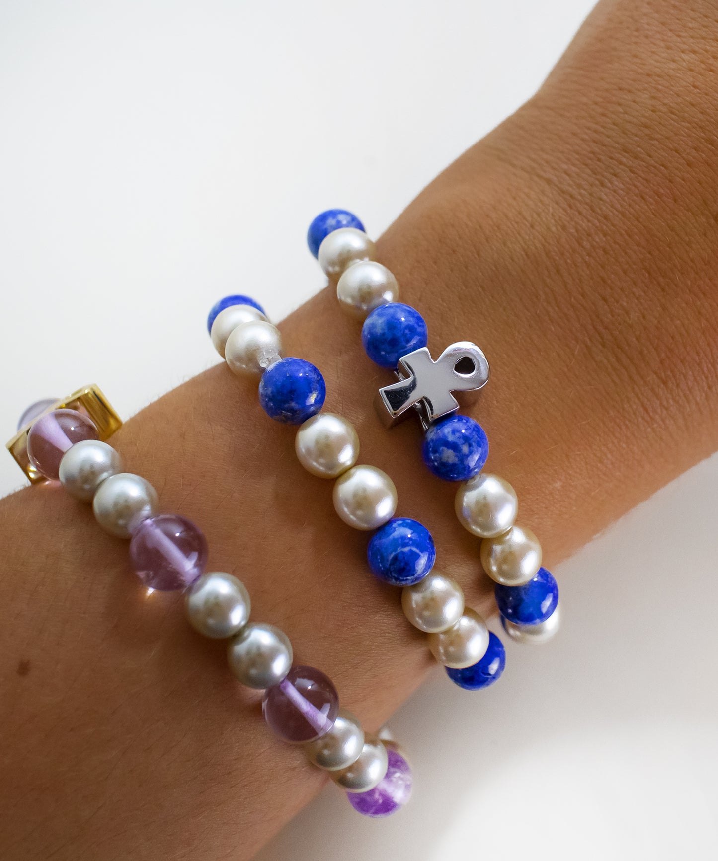 Ankh Lapis & Pearl Charm Bracelet