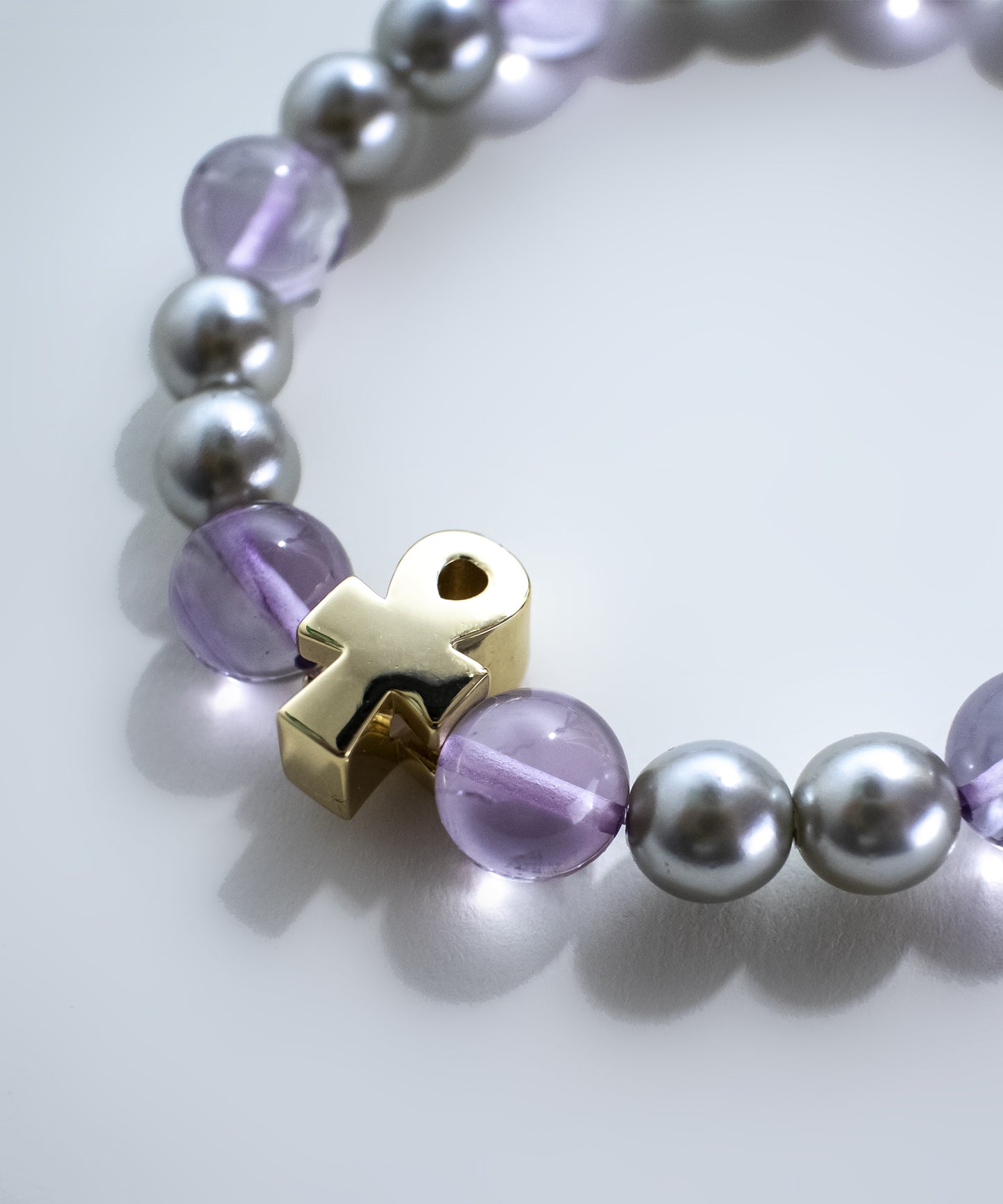 Ankh Amethyst & Pearl Charm Bracelet