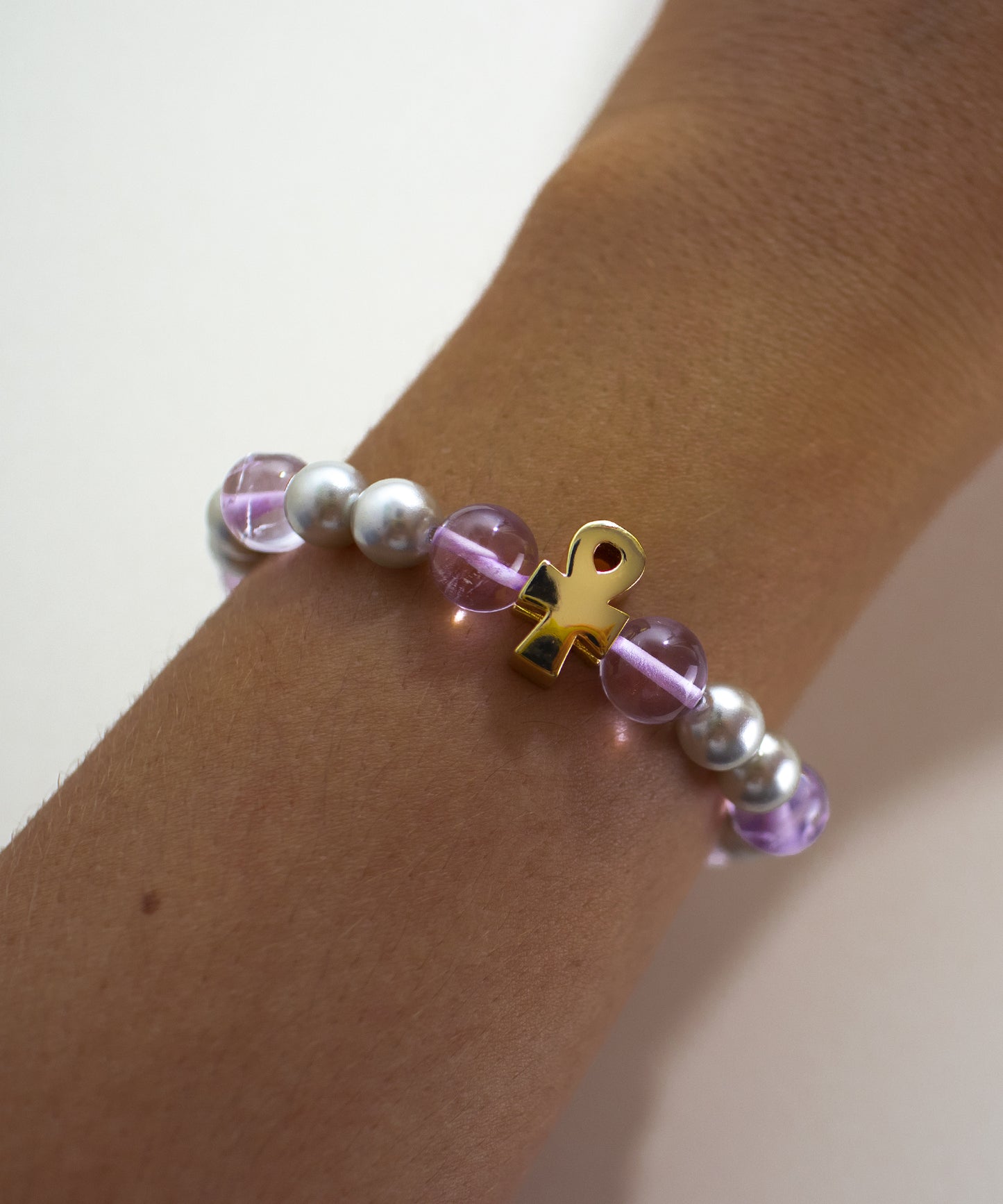 Ankh Amethyst & Pearl Charm Bracelet