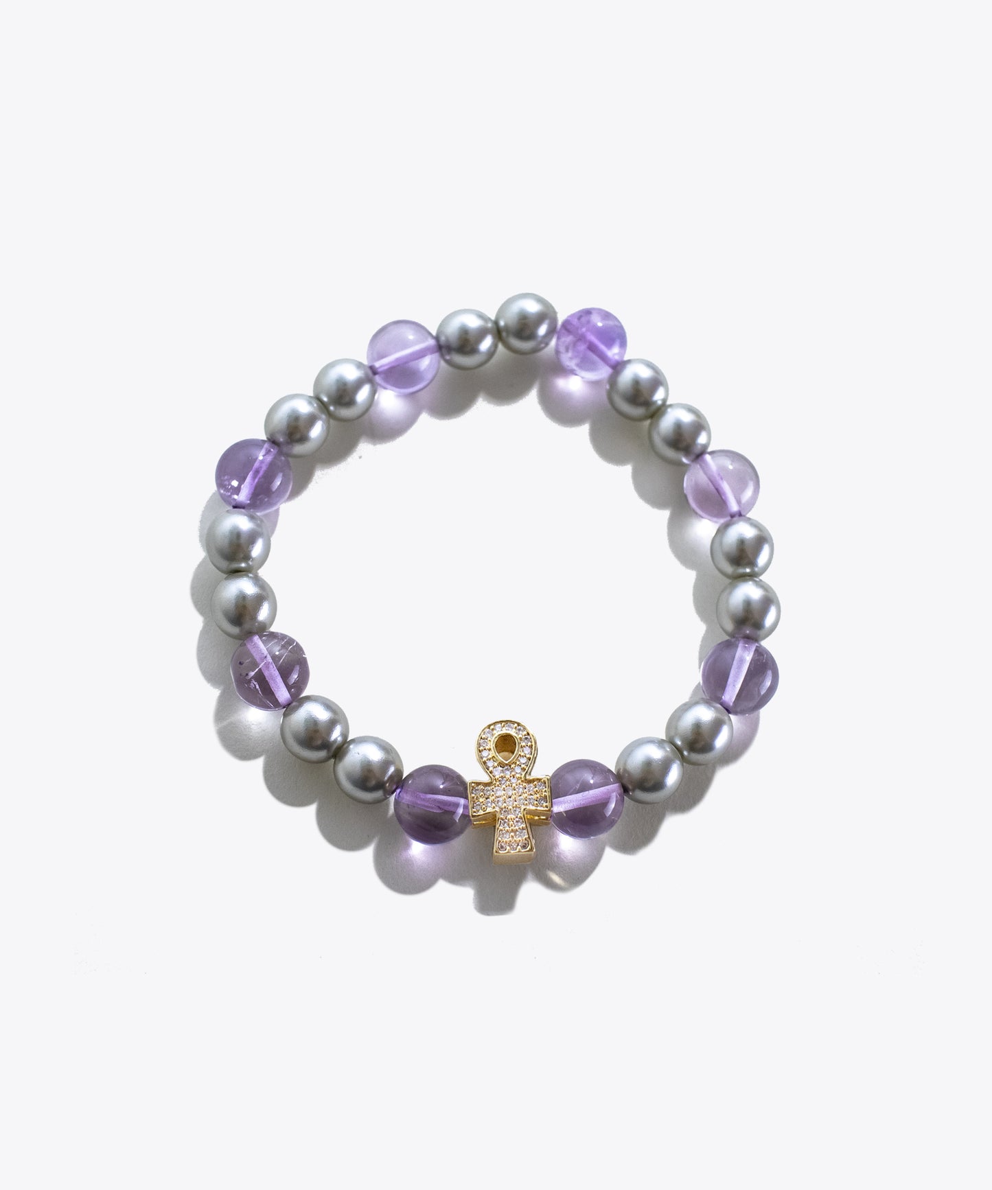 Ankh Amethyst & Pearl Charm Bracelet