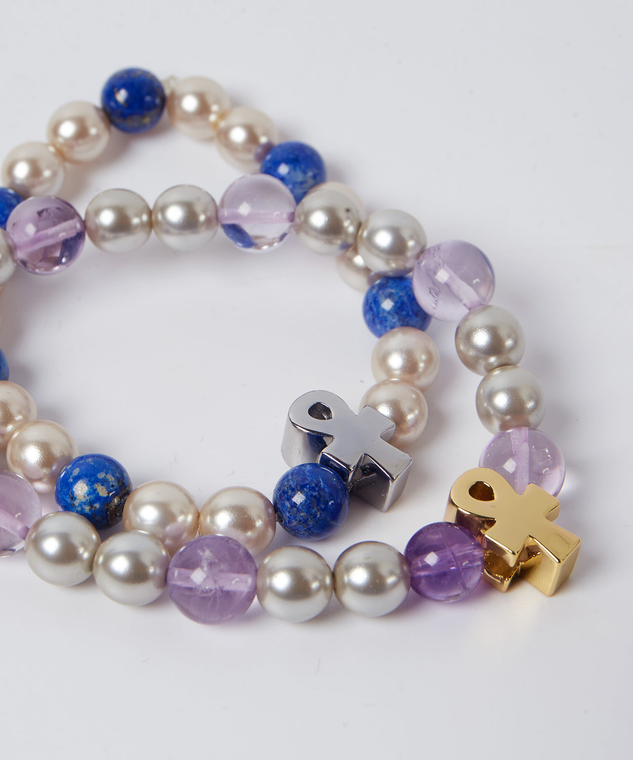 Ankh Amethyst & Pearl Charm Bracelet