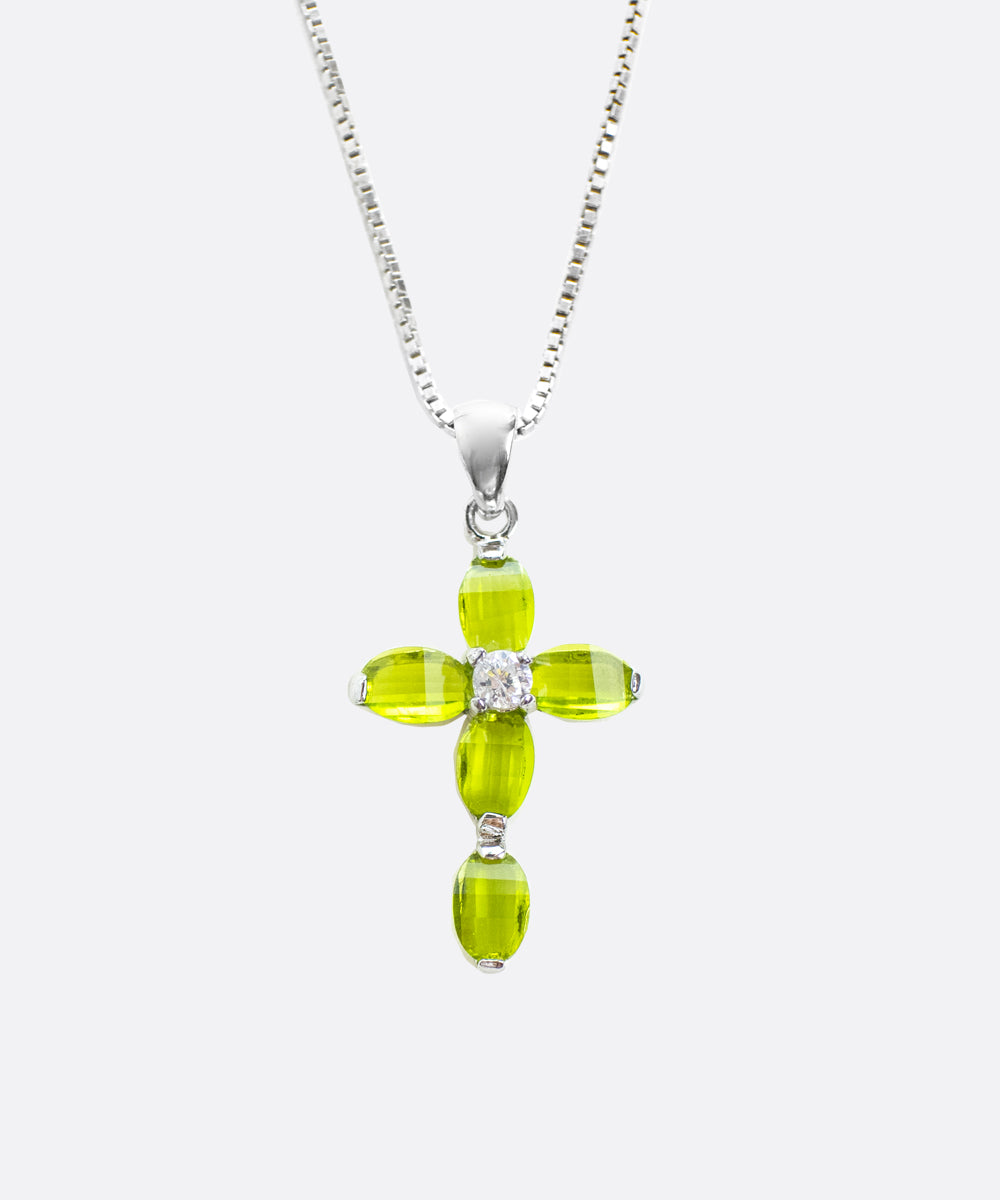 Jadra Lime Green Cross Necklace