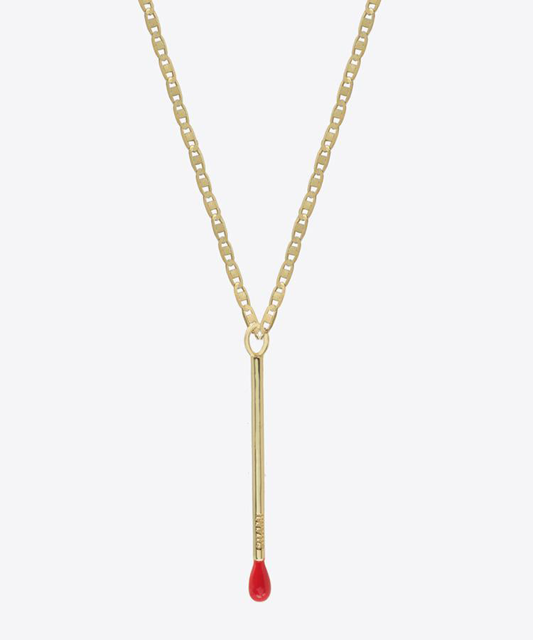 Gold Match Stick Pendant, 14k Match Diamond Pendant