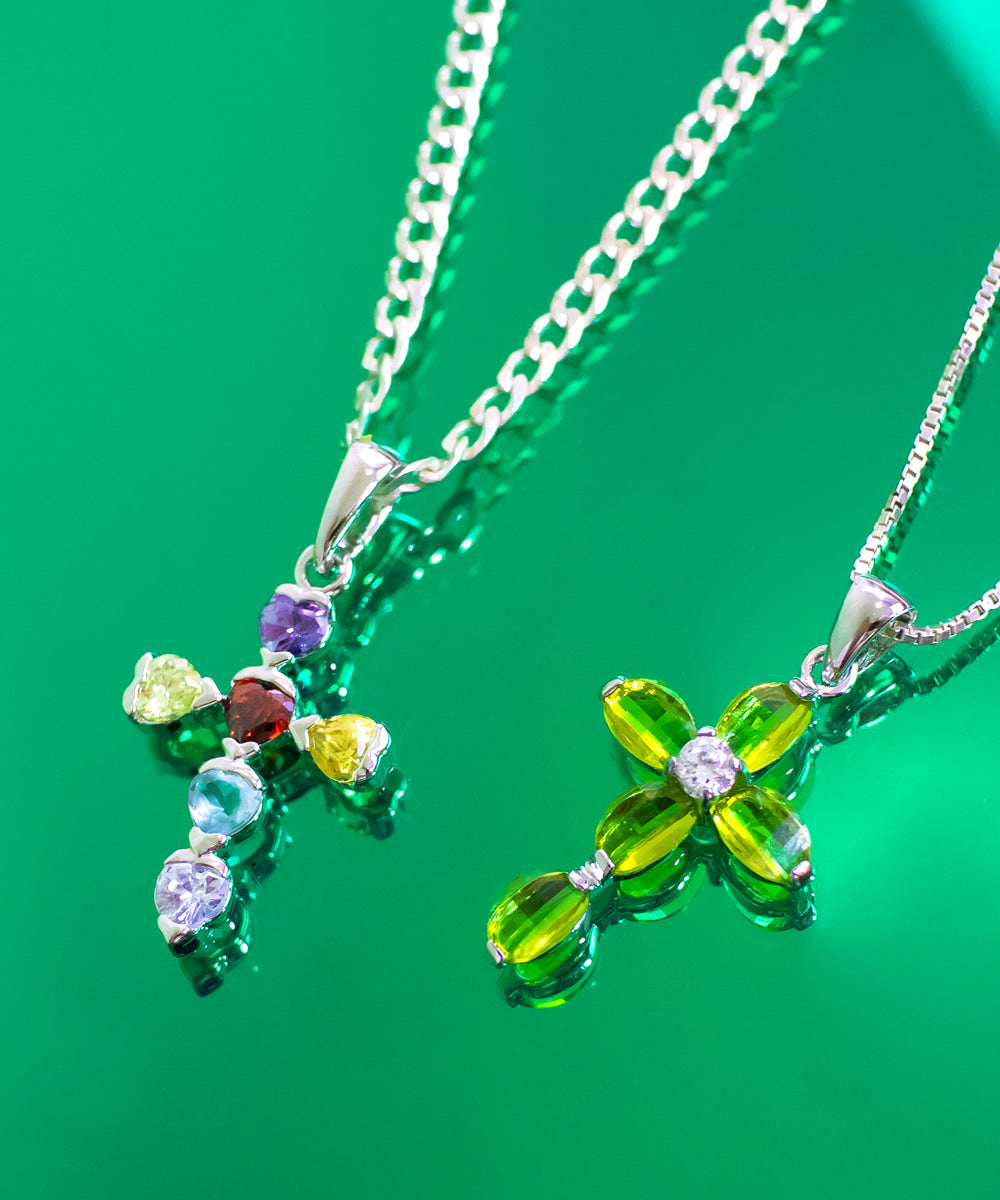Jadra Lime Green Cross Necklace