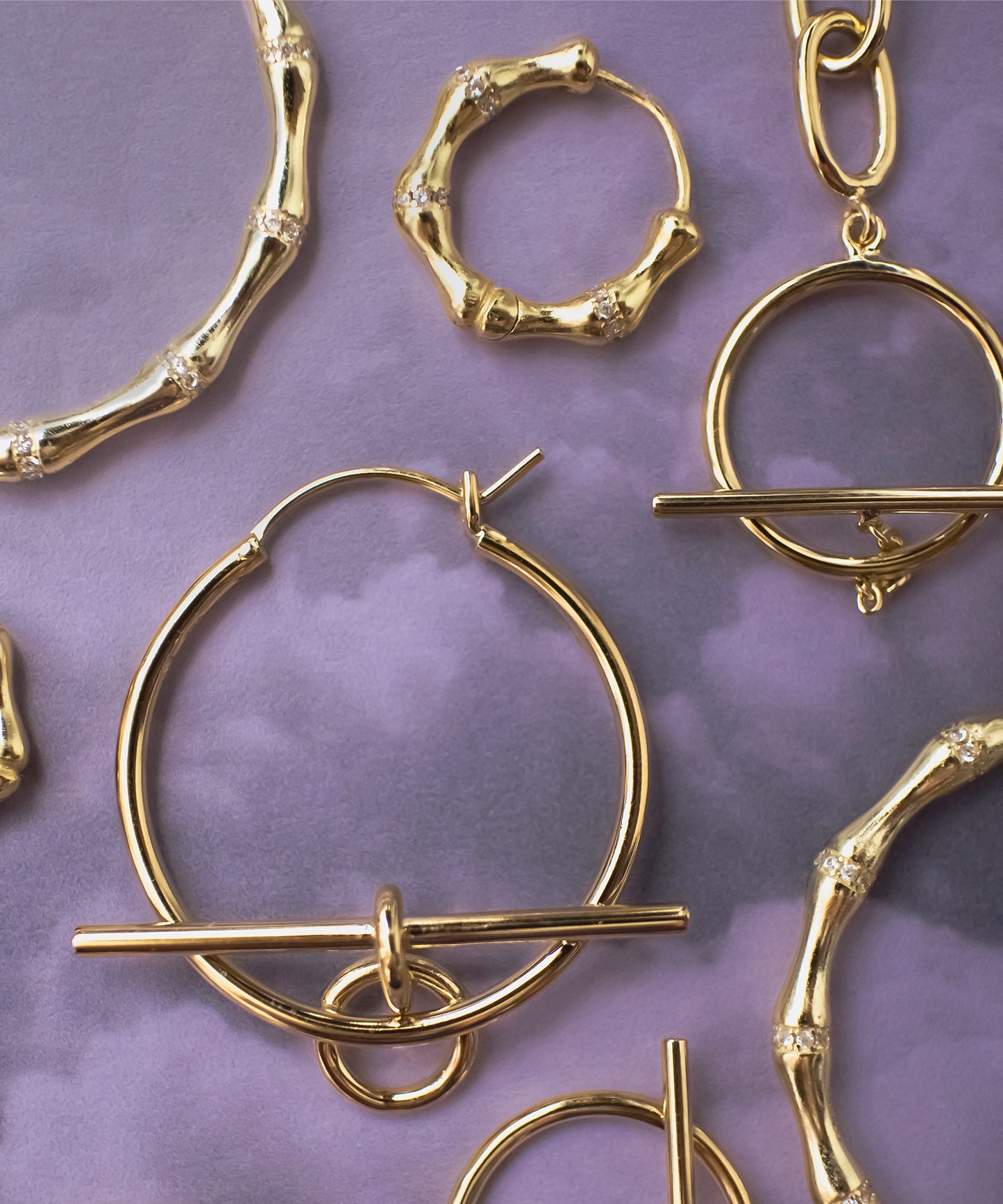 Shami Thin CZ Bamboo Hoop Earrings