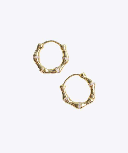 Shami CZ Bamboo Huggie Hoop Earrings