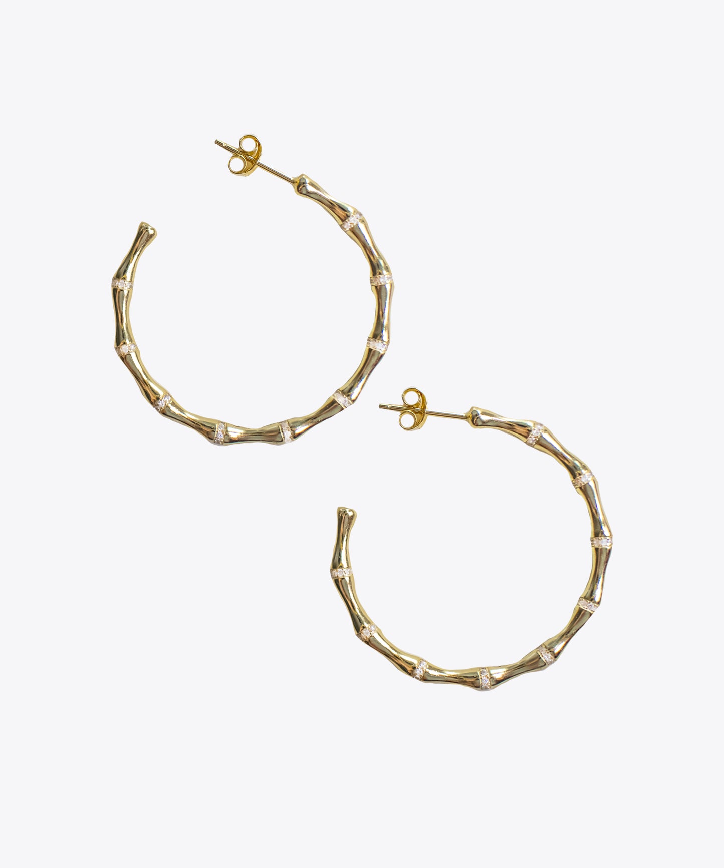 Shami Thin CZ Bamboo Hoop Earrings