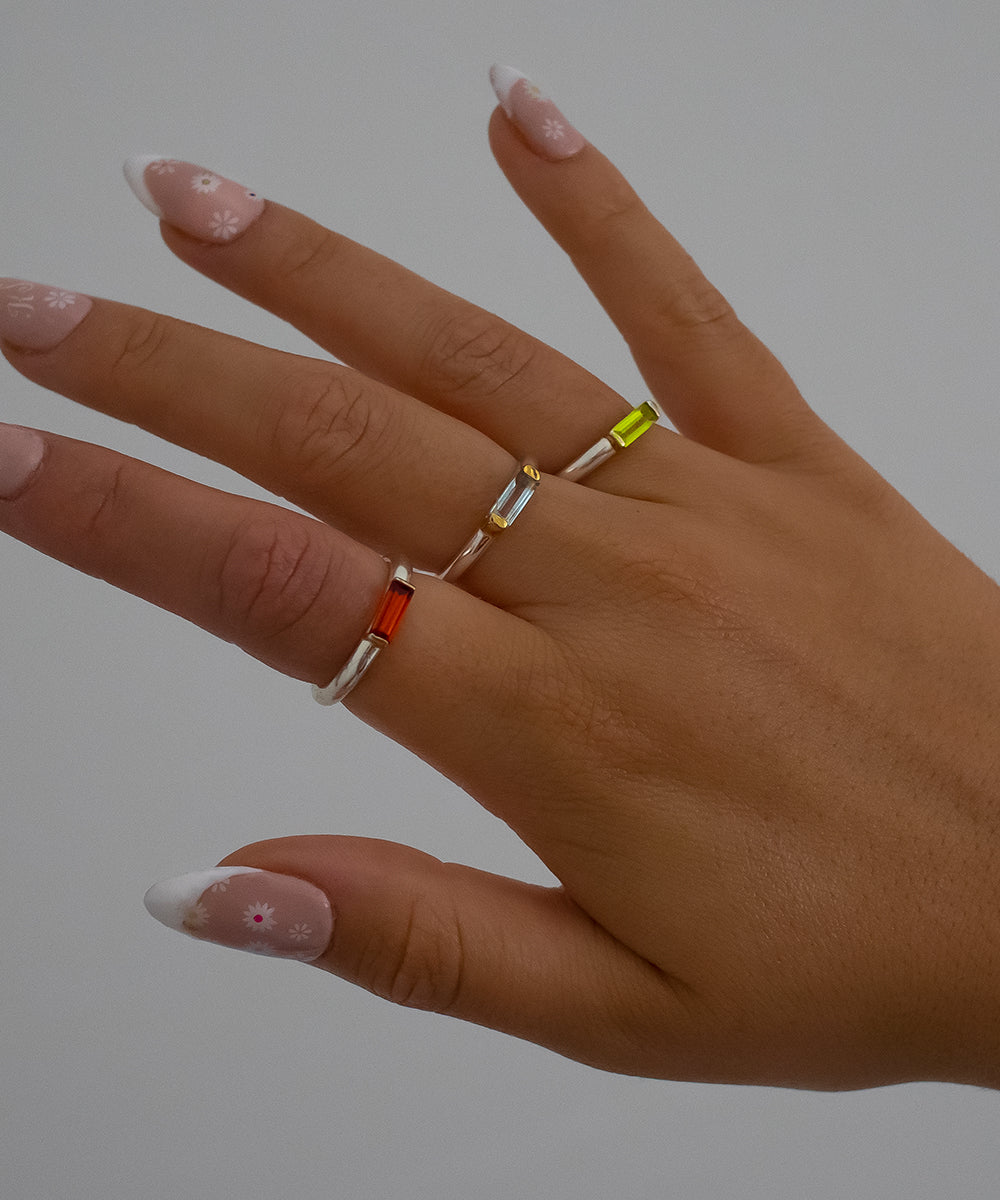 Dainty Baguette Garnet Ring
