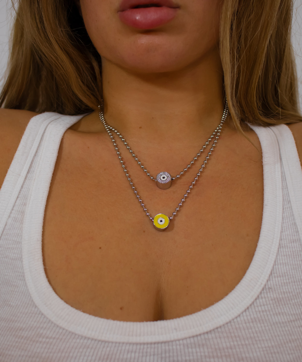 Astor Yellow Enamel Evil Eye Necklace