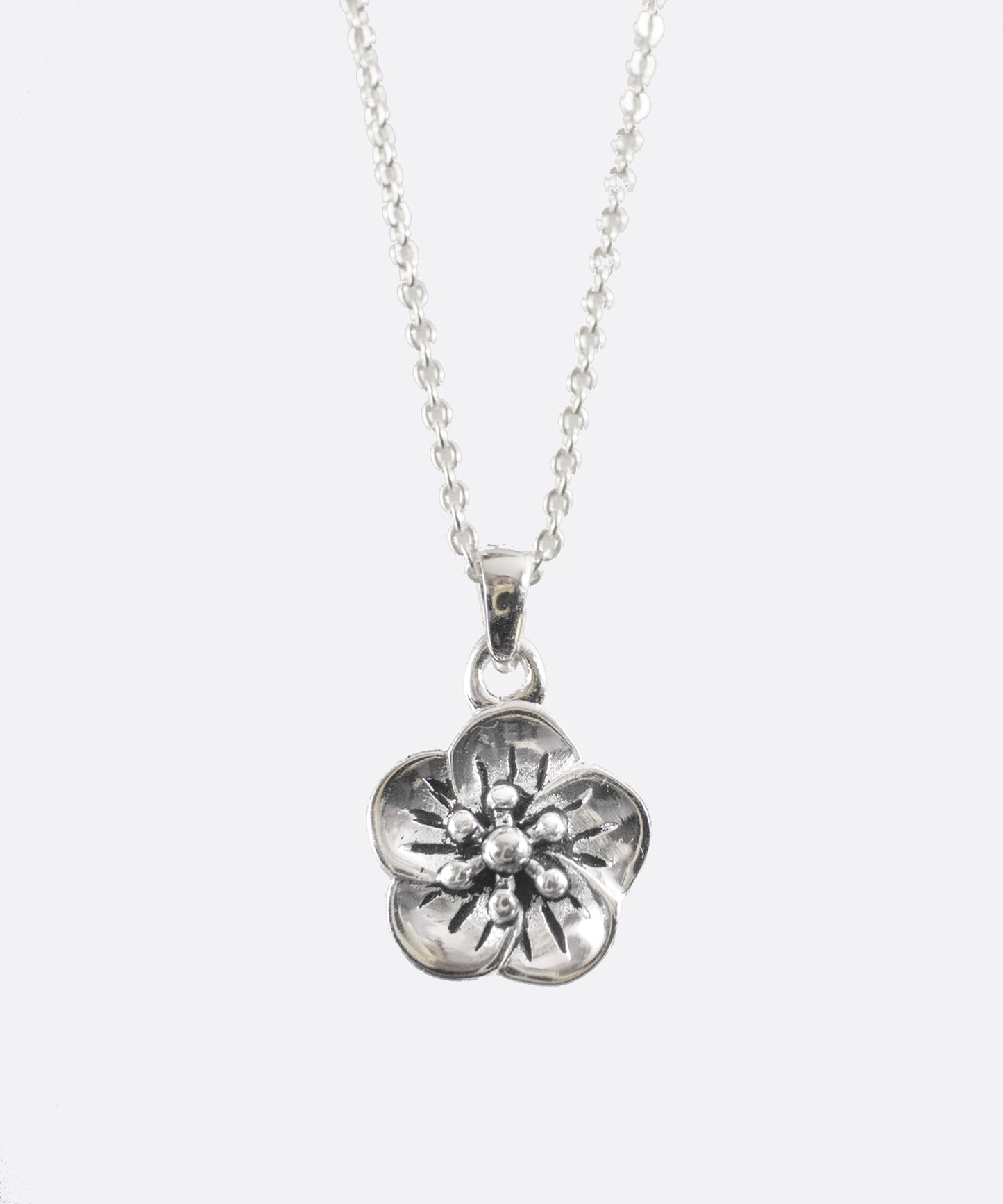 Cherry Blossom Flower Silver Necklace