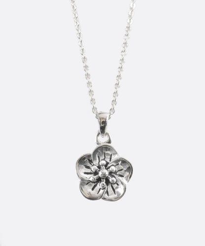 Cherry Blossom Flower Silver Necklace