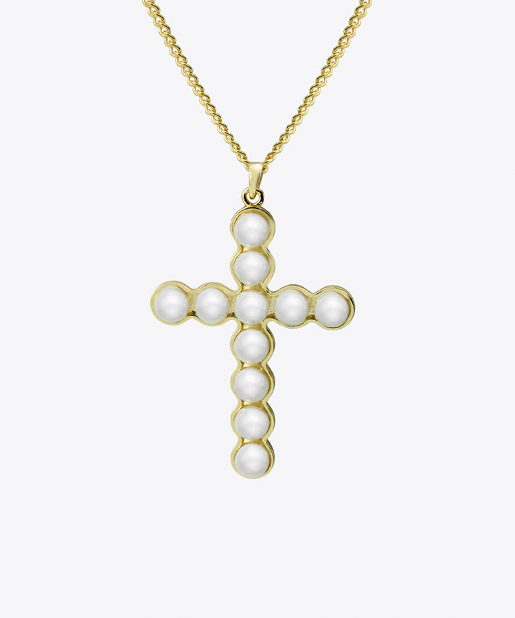 Diana Pearl Cross Necklace Kelly Shami Jewelry Shami Official