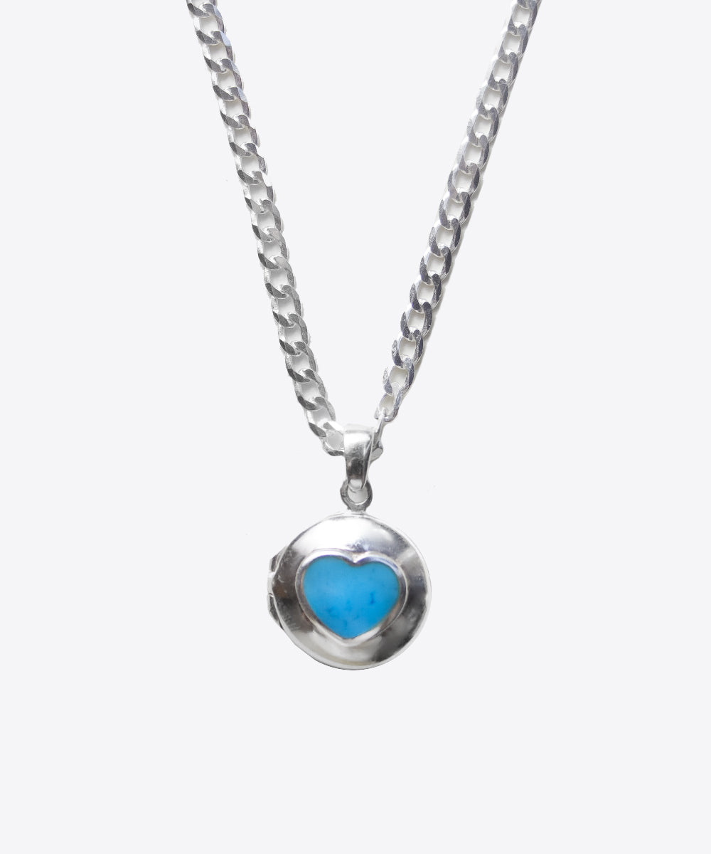 SHAMI Jewelry - Heirloom Silver Turquoise Heart Locket Necklace