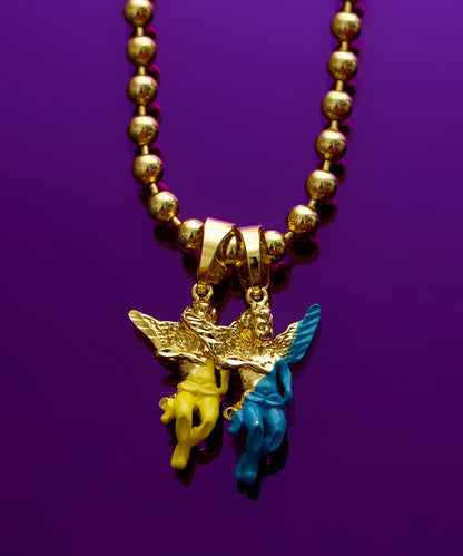 Gold Enamel Dipped Angel Ball Chain Necklace