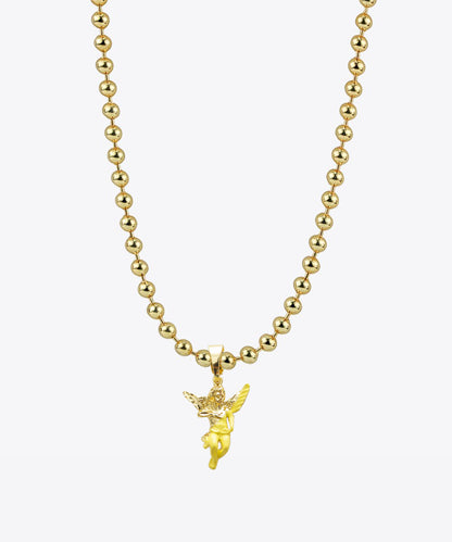 Gold Enamel Dipped Angel Ball Chain Necklace