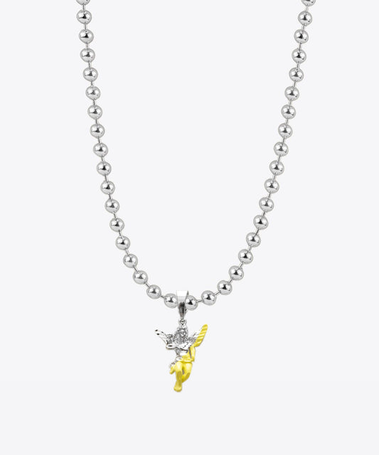 Silver Enamel Dipped Angel Ball chain Necklace