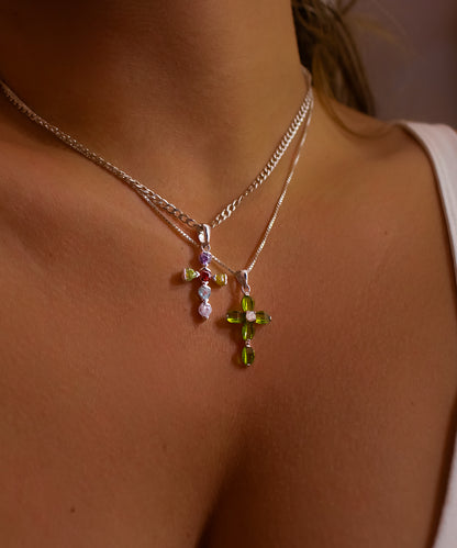Jadra Lime Green Cross Necklace
