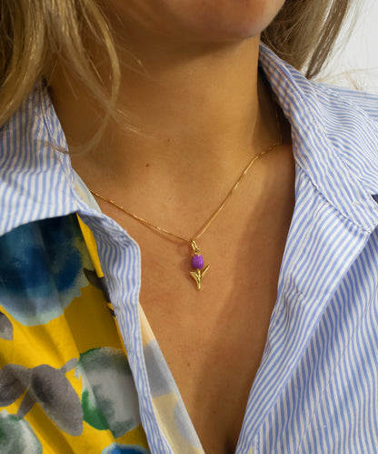 Lilac Enamel Tulip Necklace